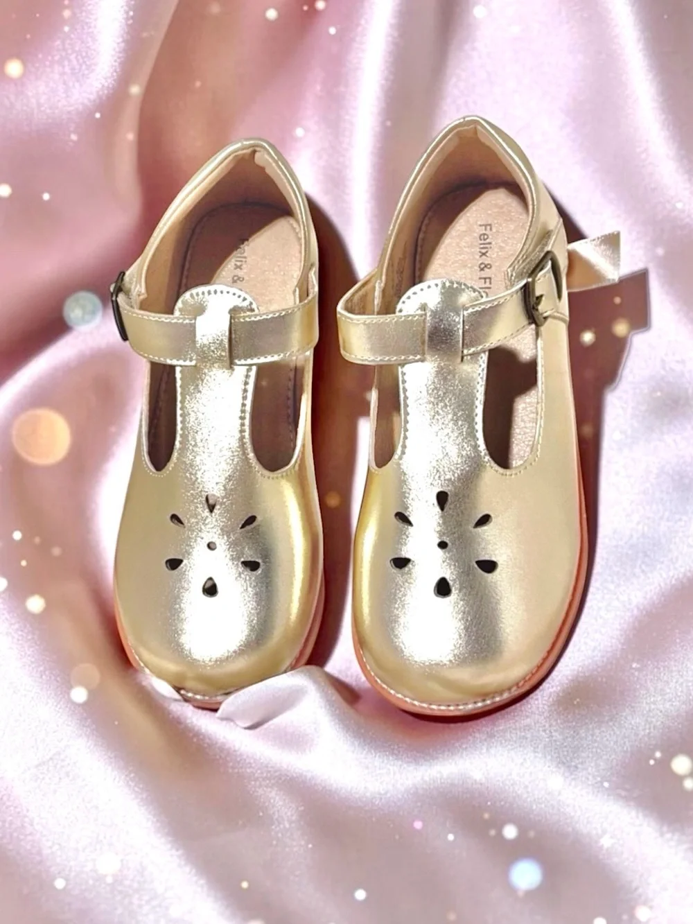 NWOT Felix & Flora Gold T‑Bar Mary Jane Flats ✨ Girls 13 Special Occasion